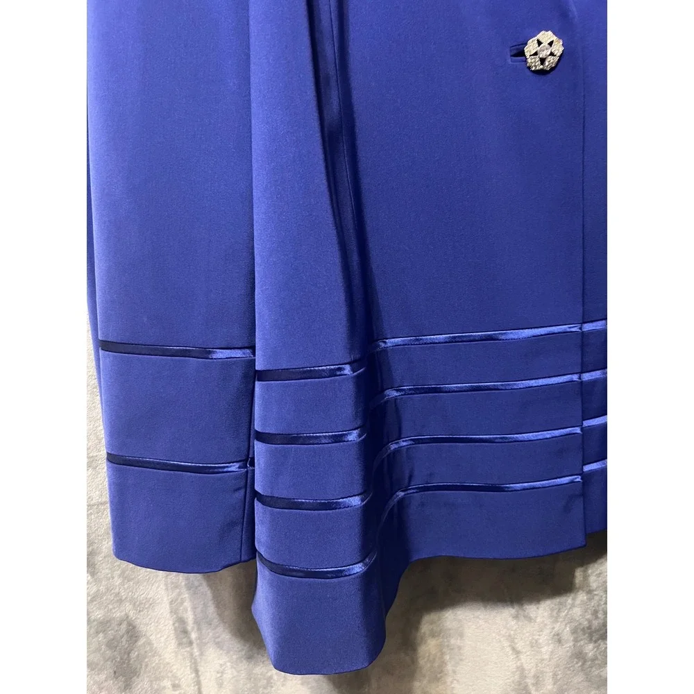 G.M.I. Woman 36W Royal Blue 3 Piece Skirt Suit Satin Shell Rhinestone Church